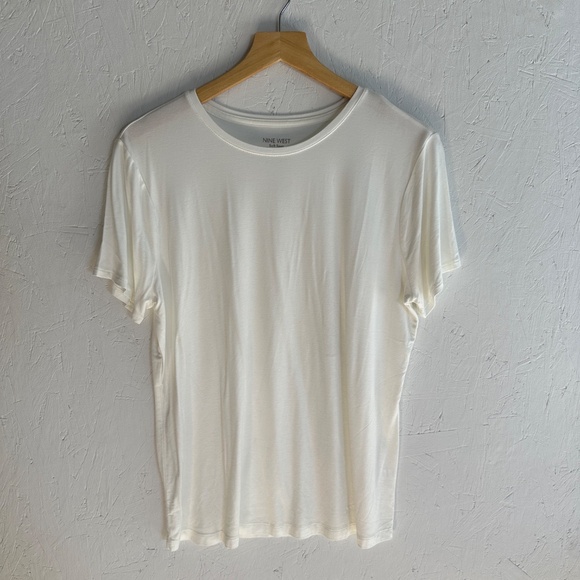 Nine West Soft Spun Rayon White Classic Tee Large - Picture 1 of 12